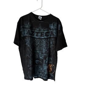 Azteca Shirt Mens XL‎ Black Puerto Vallarta Mexico Graphic Tee All Over Print